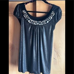 Brand new with tags medium Candie’s black short sleeve blouse with rhinestones.